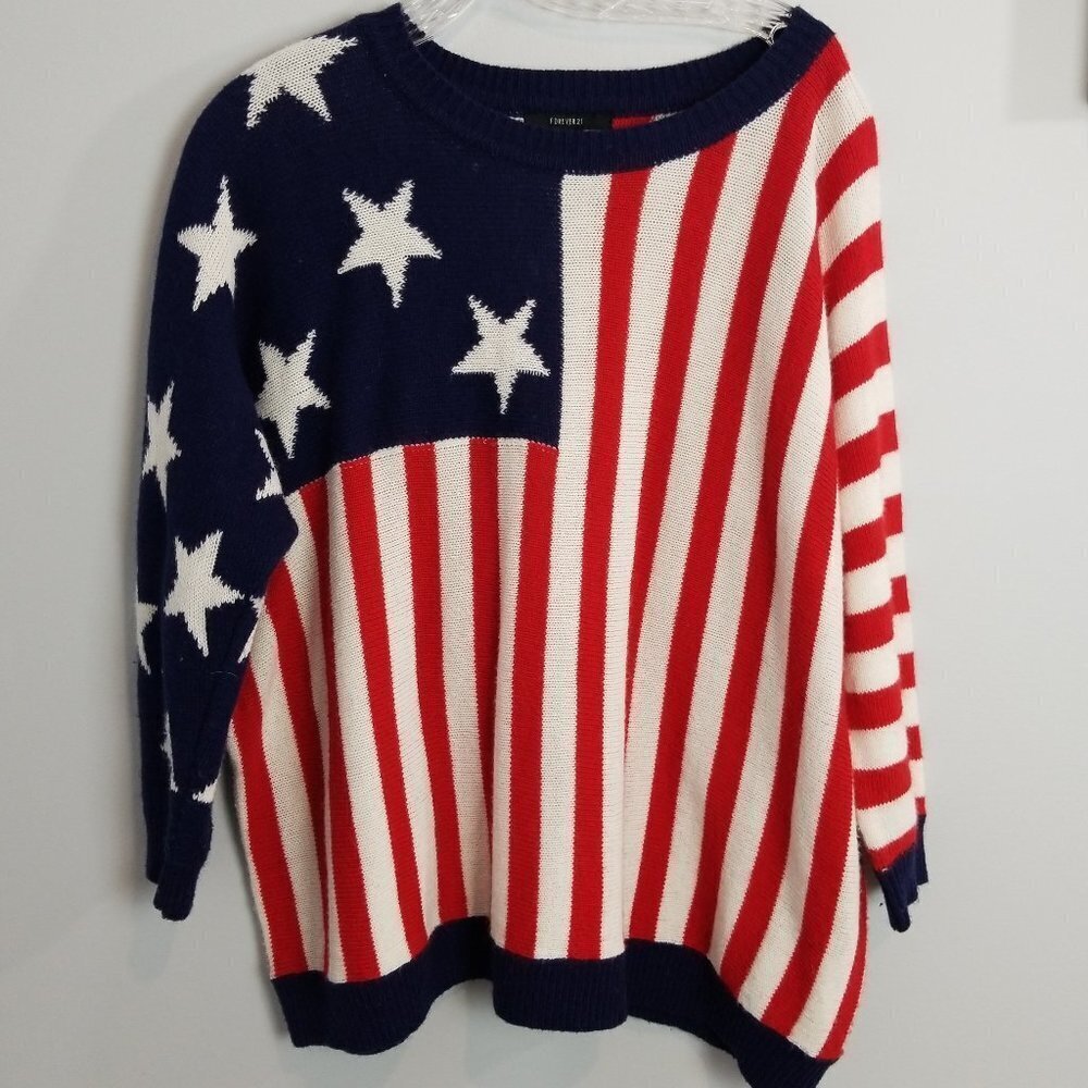 Patriotic USA Flag Sweater 3/4 sleeve Medium